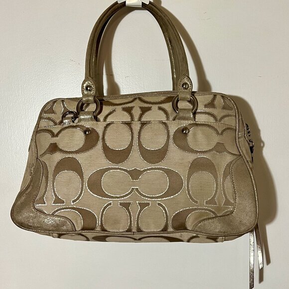 COACH Signature "C" Satchel in Cream & Gold - Picture 3 of 5
